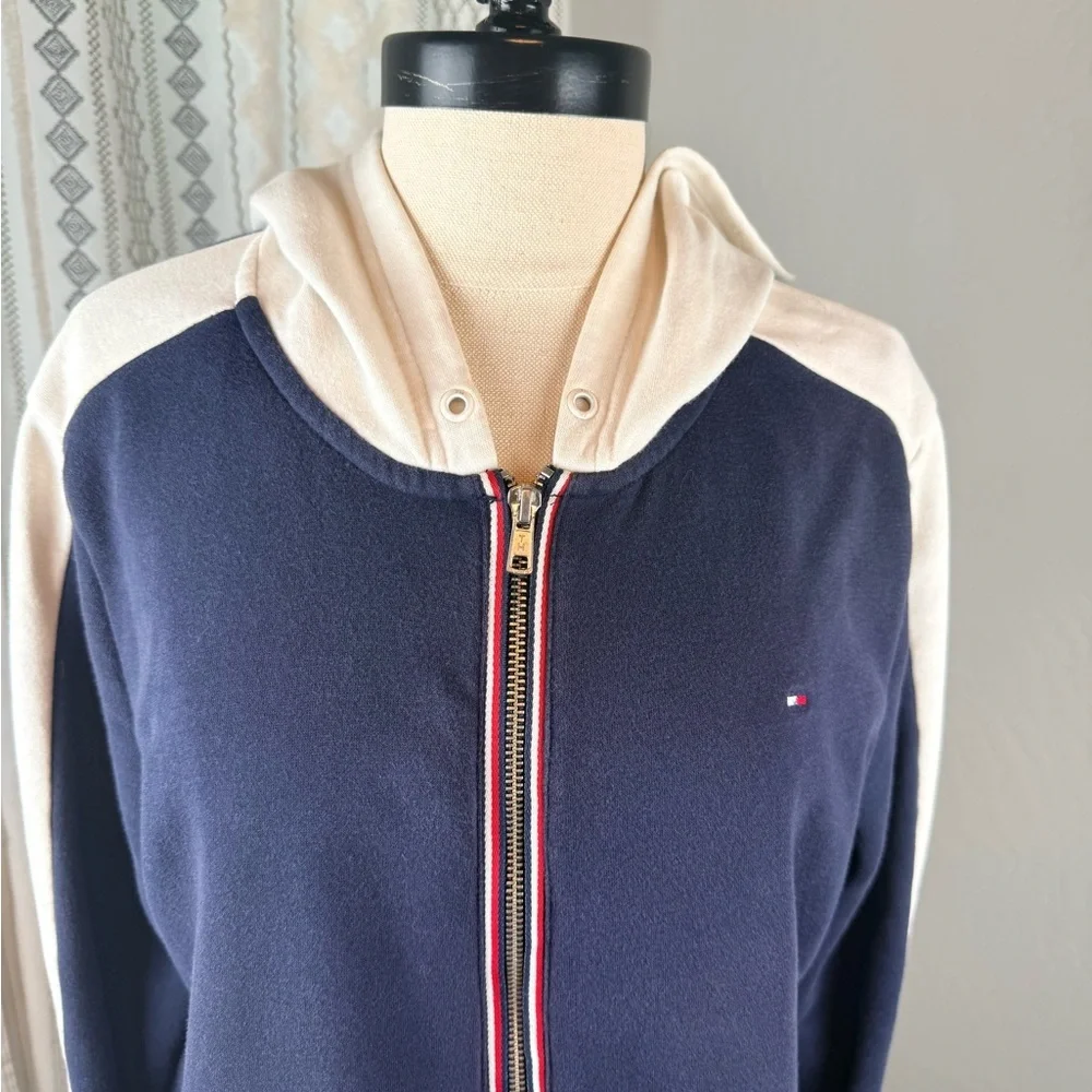 Tommy Hilfiger Navy Zip Up Hoodie Colorblock Hood Large - Picture 8 of 8